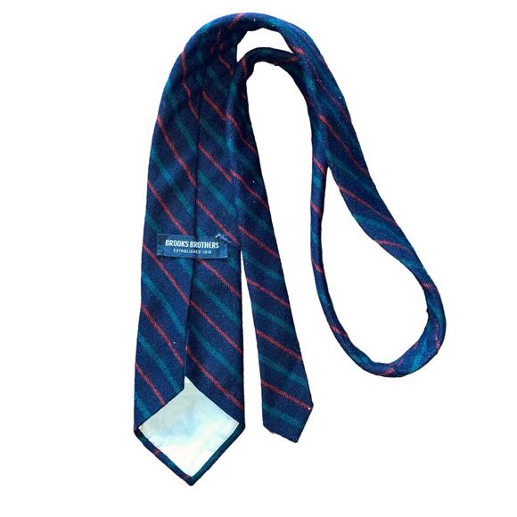 Brooks Brothers Vintage Wool Striped Classic preppy Navy Blue Green Red Tie - Picture 7 of 7